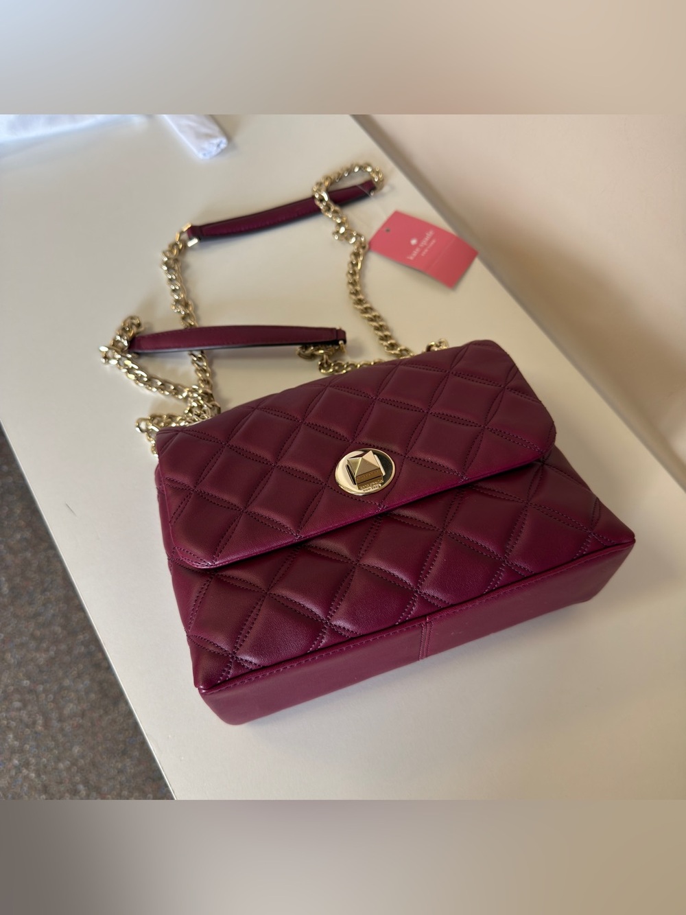 Kate spade Quilted Shoulder Bag in Deep Berry with Gold Hardware - Picture 4 of 17